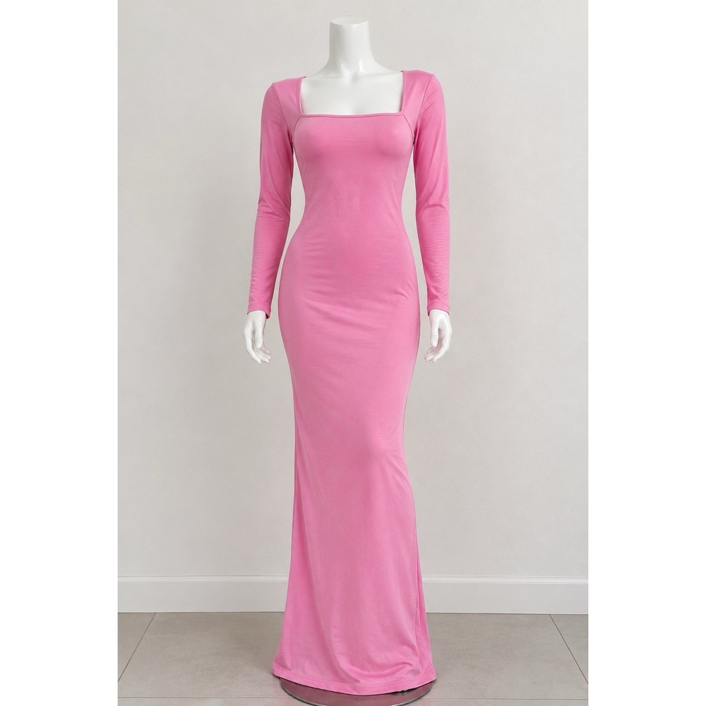 NWT Wild Fable ButterBliss Square Neck Long Sleeve Maxi Dress Pink Size S⁠